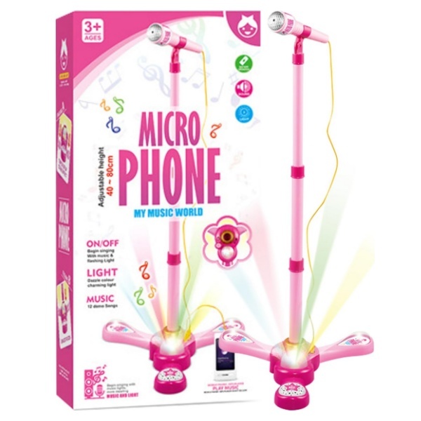 Multifunctional Karaoke Microphone with Stand LED Lights Music Amplification MP3 Connectivity Battery Operated Toy for Kids