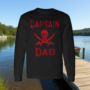 T-shirt à manches longues Captain Dad Red Pirate Skull pour les pères, tenue de navigation - Product Image 3