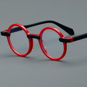 Custom European American Round Frame Eyeglasses China Luxury High Quality Big Frame Acetate Eyeglasses