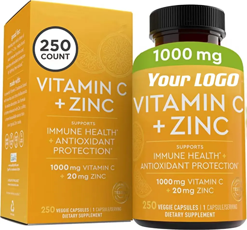Vitamine C avec Zinc, supplément de soutien immunitaire et antioxydant puissant
