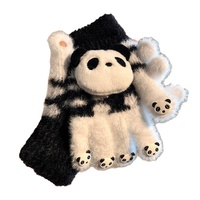 Gants en peluche panda mignons pour écran tactile, pour femmes, épais, chauds, hiver, cinq doigts, anti-froid, en fourrure