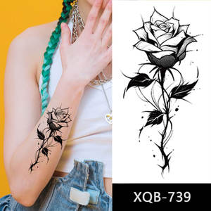 Serie XQB, venta al por mayor, Sexy, Rosa Negra, flores, hermético, multifunción, tatuaje personalizado, impermeable, tatuaje temporal, pegatinas - Product Image 4