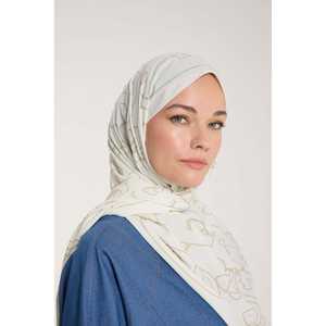 ผ้าพันคอผ้าไหมสีเบจสีงาช้างบริสุทธิ์มีลวดลายขอบ - Product Image 1