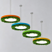 Lustre suspendu LED rond creux de couleur macaron, design biophilique, plante artificielle, pour la décoration intérieure