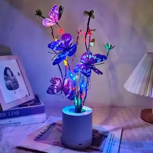 Artificial Butterfly Flowers Table Lamp Willow Branches Led Night Lights for Indoor Bedroom Sleeping Nightstand Decor Gifts