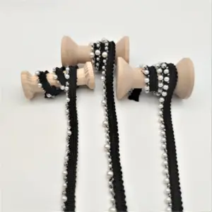 Fashion Sewing mesh piping decoration fabric tape beaded trimming for clothes with pearl beads