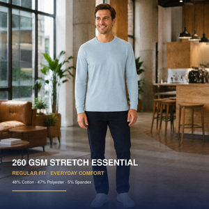 Vente en gros de t-shirts à manches longues pour hommes, couleur unie, col rond, 260 g, coton, polyester, élasthanne, tissu <span class=keywords><strong>Mamba</strong></span>, OEM personnalisé - Product Image 2