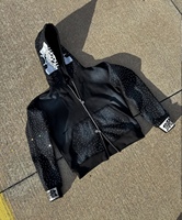 Özel Yüksek Kaliteli Havlu Kumaş Polyester/Pamuk Rhinestone Örümcek Ağı Baskılı Nefes Alabilen Büyük Beden Fermuarlı Erkek Sonbahar Kapüşonlu Sweatshirtü