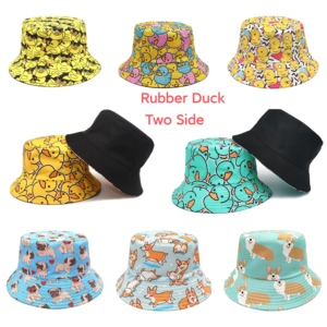 Nouveau style européen Chapeau de pêcheur imprimé chien unisexe Chapeau seau de protection solaire décontracté Casquette réversible en caoutchouc pour canard - Product Image 1