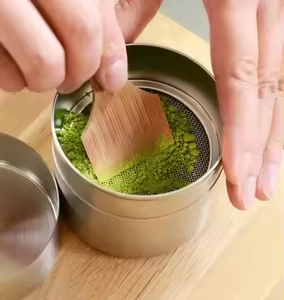Custom Japanese-Style Tea Caddy Tin Tea Coffee Canister 304 Stainless Steel Matcha Powder Tin With Wood Sifter - Product Image 2