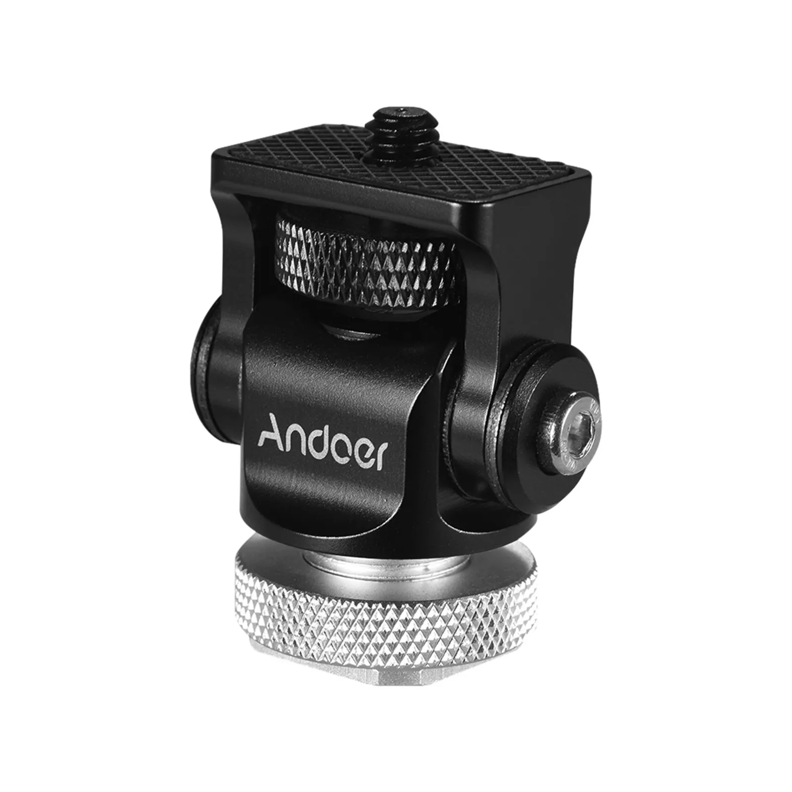 180 Degree Rotary Mini Ball Head Hot Flash Shoe Mount Adapter with 1/4 Inch Screw for DSLR Camera Microphone Tripod Monopod