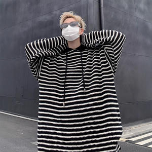 <span class=keywords><strong>Pull</strong></span> à capuche rayé pour homme, style rétro américain, tendance, jeune, décontracté, ample, tricoté, en polyester, chaud, pour l'automne - Product Image 4