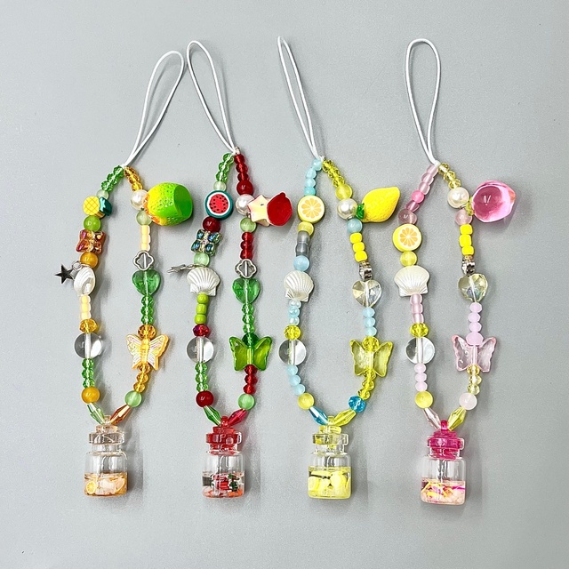Fresh Pink Fruit Beaded Water Bottle Camera Charm Sweet Handmade Backpack Chain Strap Bag Charm