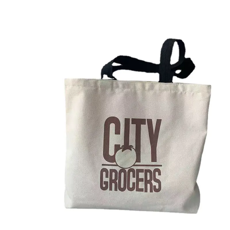 Borsa per shopping in tela di moda giovane ragazza beige con manico marrone eco friendly in cotone organico shopper bag