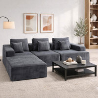 Canapé modulaire en forme de L avec chaise longue, canapé minimaliste en tissu corduroy avec 3 coussins pour les salons modernes et les appartements