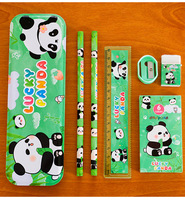 Set de Papelería de Panda y Capibara de Dibujos Animados, 7 Piezas, Cuaderno, Bolígrafo, Útiles Escolares Lindos para Niños, Regalo de Regreso a Clases, Venta al Por Mayor