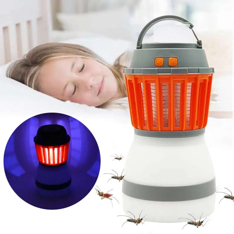 Solar Powered Mosquito Killer Lamp Bug Zapper Trap Camping Lantern 2in1 Portable USB Anti Mosquito Moth Fly Electric UV Light