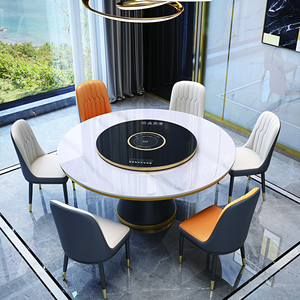 Moderno semplice grande tavolo da pranzo rotondo in ardesia con giradischi in marmo mobili per la casa appartamento o Bar uso - Product Image 4