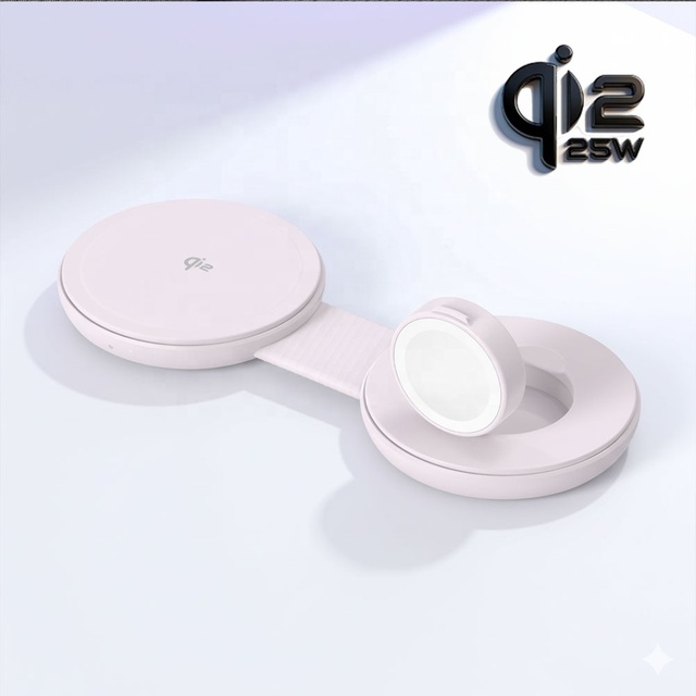 Premium Lightweight 2 in 1 Foldable Travel Magnetic Wireless Charger Qi2 Qi2.2 25W Fast Charging Pad