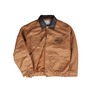 Chaqueta Bomber Vintage Personalizada de Fábrica para Hombre, Chaqueta Casual con Cuello de Contraste de Gamuza Marrón - Product Image 3
