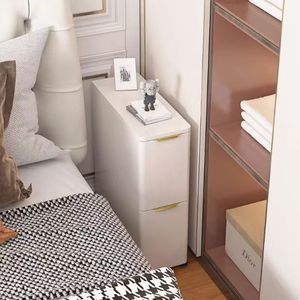 Armoire <span class=keywords><strong>de</strong></span> rangement moderne blanche avec deux tiroirs et poignées dorées <span class=keywords><strong>Table</strong></span> d'appoint <span class=keywords><strong>roulante</strong></span> mobile pour salon Canapé Organisation latérale - Product Image 4