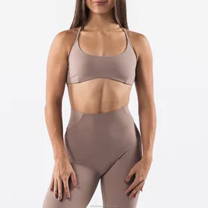 Neuer sexy Kompression weicher Recycling-Yoga-U-Hals-Push-Up hoher Einfluss offener Stretch-Cross-Back gepolsterter sexy Sport-BH für Damen