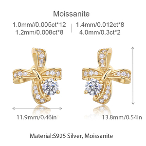 Neuankömmling Fine <span class=keywords><strong>Jewelry</strong></span> Sterling Silber Ohr stecker Mode Schmetterlings förmige vergoldete Moissan ite für Damen Ohrringe - Product Image 6
