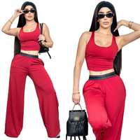 Ensemble de yoga 2 pièces personnalisé avec logo pour femme : débardeur court et pantalon large taille haute, tenue décontractée et confortable