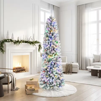 Sapin de Noël artificiel QiYing Victory Xmas-31, 1,8 m (6 pieds), sapin fin pré-éclairé, floqué, de haute qualité, écologique, 250 LED