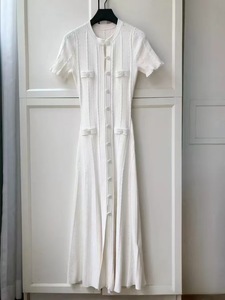 <span class=keywords><strong>Robe</strong></span> longue élégante en maille à boutonnage simple pour <span class=keywords><strong>femme</strong></span>, avec volants et <span class=keywords><strong>manches</strong></span> <span class=keywords><strong>courtes</strong></span>, coupe ajustée, idéale pour le bureau - Collection Automne - Product Image 2