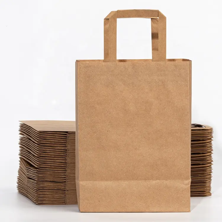 Embalagem kraft ecológica personalizada para compras, sacola de papel para alimentos e artesanato feita à mão, sacola de papel para reciclagem de roupas com logotipo personalizado
