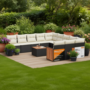 Ensemble de canapés modulaires de jardin en rotin noir, 10 places, mobilier d'extérieur, design contemporain - Product Image 2