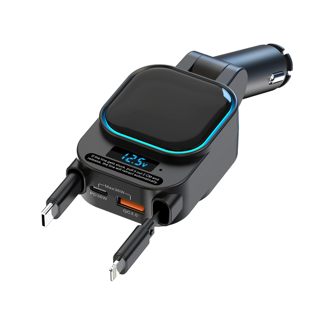 96W Car Accessories Charger 2025 Retractable Car FM Audio Transmitter Car MP3 Player BT5.3 QC3.0 Fast Charging Adapter