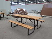 Mesa ADA de madera de Metal para restaurante al aire libre con Banco, mesa de Picnic rectangular recubierta de termoplástico de 4 "6" 8 "para discapacitados