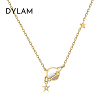 Dyslam – collier à breloques plaqué or 18K en argent Sterling S925, collier délicat en diamant, étoile, lune, planète, bijoux pour femmes