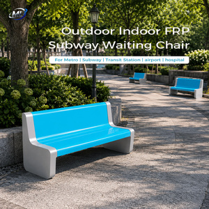 ML Outdoor Indoor FRP Subway Waiting Chair Blue Modern Patio <b>Bench</b> Durable Contemporary Design for Park Transit Use - Product Image 6
