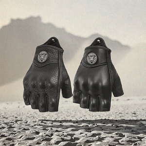 Guantes de Motocicleta Retro de Verano, Negros, de Cuero Perforado, Medios Dedos, para Hombre y Mujer, Motocross, Sin Dedos, Casuales, para Exteriores - Product Image 3