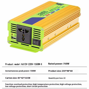 HJHL Fuente de Energía de Emergencia Portátil de Onda Corregida 1500W 220VAC Monofásica para Uso Industrial y Doméstico, Fuera de Red, 94% HJ12V-220V - Product Image 4