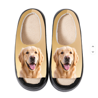 Chaussons d'intérieur unisexes personnalisables en lin EVA antidérapants à bout ouvert et semelle plate