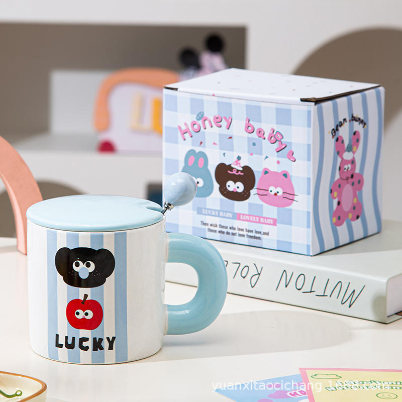 (รุ่นลายทางสีน้ำเงินพร้อมฝาปิดและช้อน)