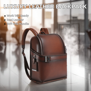 Custom Logo High Quality Fit 15'' <b>Laptop</b> 16L Genuine <b>Leather</b> Designer Luxury Men's <b>Backpack</b> with Zipper Closure Polyester Lining - Product Image 2