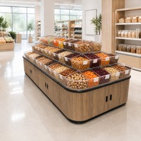 Étagère de présentation personnalisée pour supermarché, en acier et bois, avec bacs de rangement, vitrine pour fruits et légumes