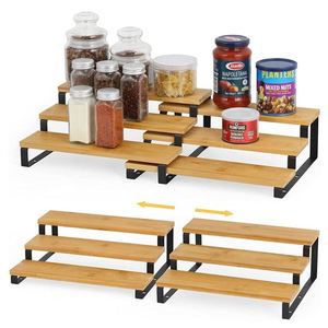 Étagère à épices extensible multifonctionnelle en bambou pour armoire de cuisine, placard, garde-manger - Product Image 1