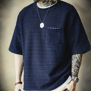 Camiseta de Hombre de Alta Calidad, 100% Algodón, Tejido Jacquard, Color Sólido, Corte Regular, Informal, Manga Corta, Verano, OEM - Product Image 3