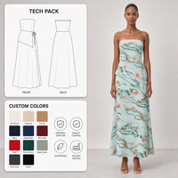 Robe longue bustier pour femme à imprimé coquillages, avec lien à nouer à la taille et ourlet fluide, dos nu, style tube, vente en gros, personnalisation OEM, pour les vacances et les soirées