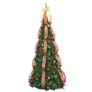 Nouvelle décoration de Noël en PVC pour la maison, préinstallée avec des lumières, arbre de Noël artificiel pliable et rétractable sur pied - Product Image 1