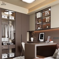 Meubles de maison modernes et minimalistes en stratifié bois foncé avec bureau, robinet et armoires de présentation pour Sydney, Australie