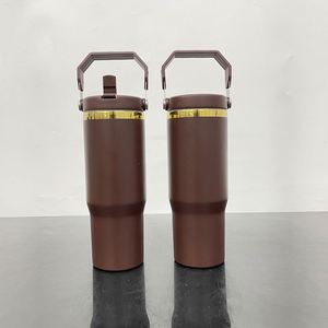 Gobelet isotherme à double paroi en acier inoxydable plaqué or miroir de 30 oz avec poignée et paille rabattable, pour chocolat, expédié depuis l'entrepôt américain - Product Image 2