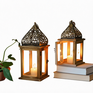 Lanterne en bois rétro, porte-bougie, pot à bougie ovale fait à la main, décoration d'intérieur pour Noël - Product Image 1