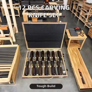 مجموعة أدوات نحت الخشب من فولاذ 60 CRV، طقم سكاكين نحت يدوية مع إزميل من فولاذ 60 CRV للأزاميل والنقّارات الخشبية - Product Image 6